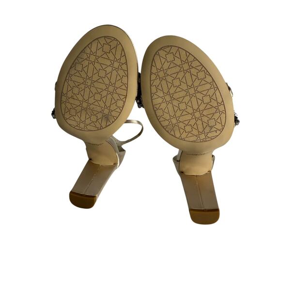 JEWEL BADGLEY MISCHKA Alia Evening Sandals Size 9 Champaign Satin Jeweled NWOB‎ - Picture 8 of 10